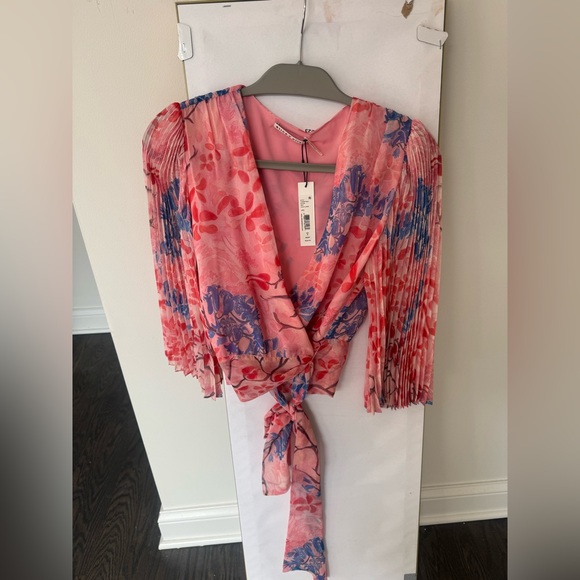 Alice + Olivia Tops - Alice + Olivia Pink Floral Wrap Blouse